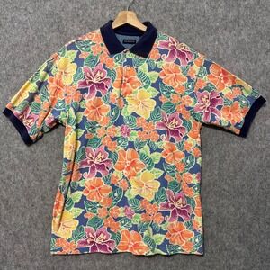 Gant Mens Floral Polo Shirt Size Medium Multicolor Tropical Hibiscus Cotton